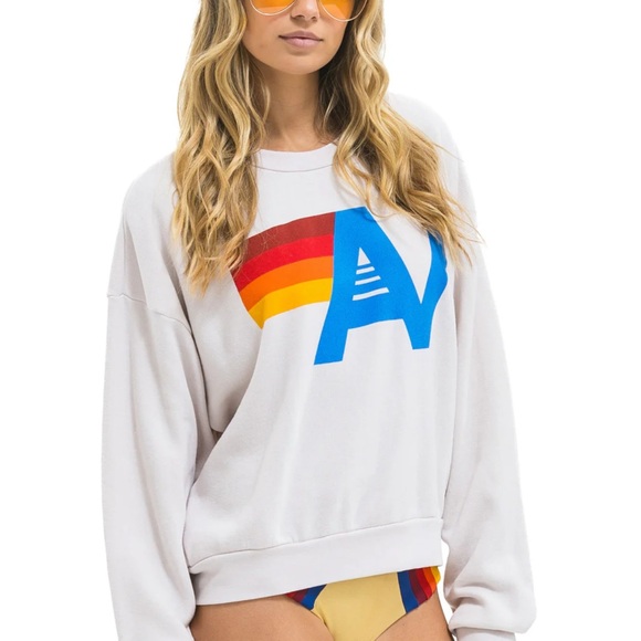 Aviator Nation Sweaters - Aviator Nation White and Blue Crewneck Sweater
